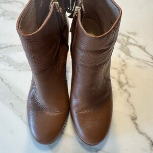 kate spade Brown Leather Rounded Toe Ankle Booties with Bow Back Detail
